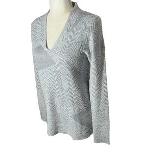 Silver Metallic Long Sleeve Sweater.